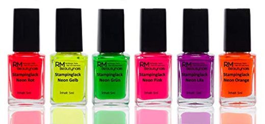 RM beautynails - Esmalte para estampado, colores Neon, Juego de 6 x 4