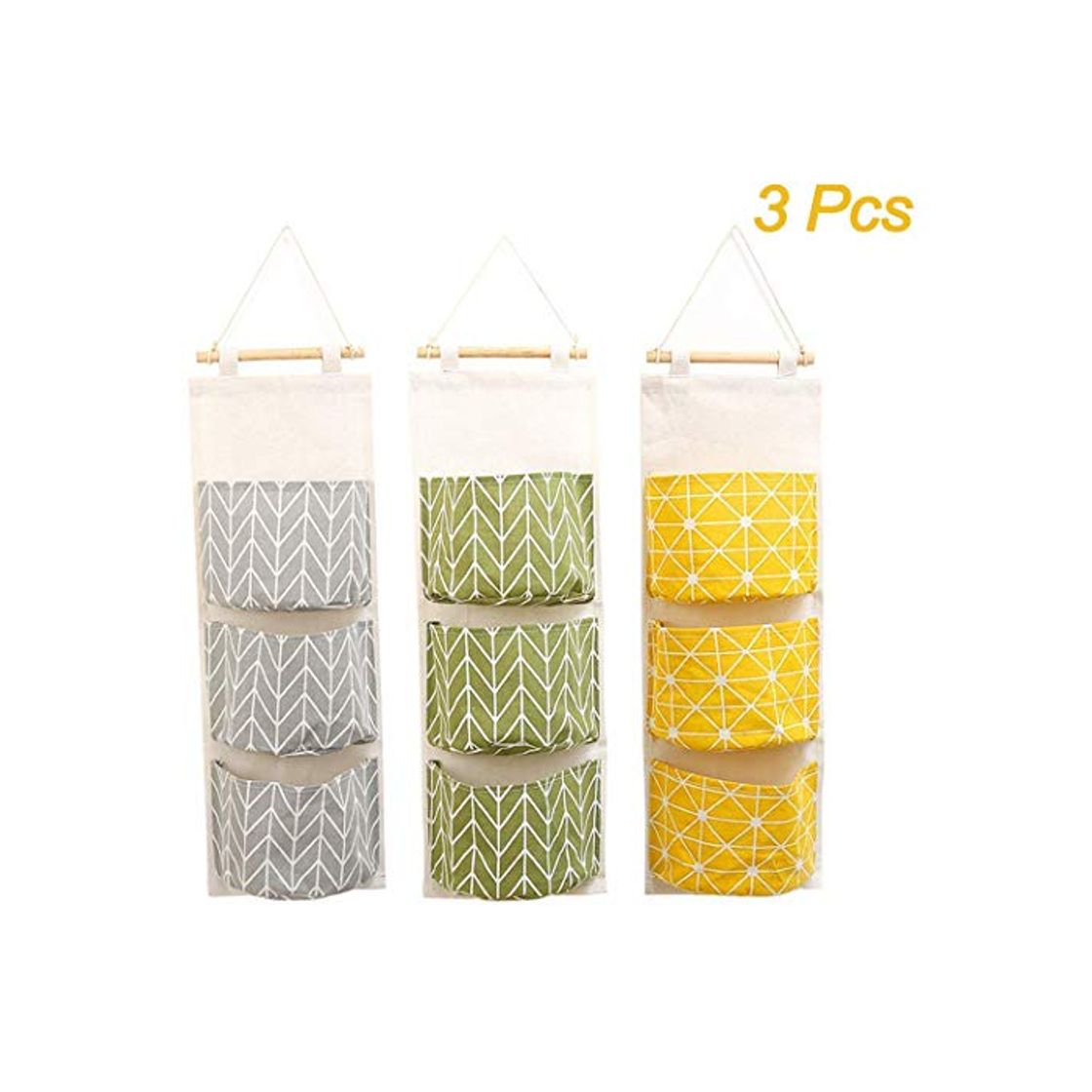 Social Bolsas de Almacenamiento para Colgar en la Pared  3 Piezas de Tela de Lino Colgando Organizador de Bolsillo con 3 Bolsillos para Cocina Dormitorio Baño Oficina