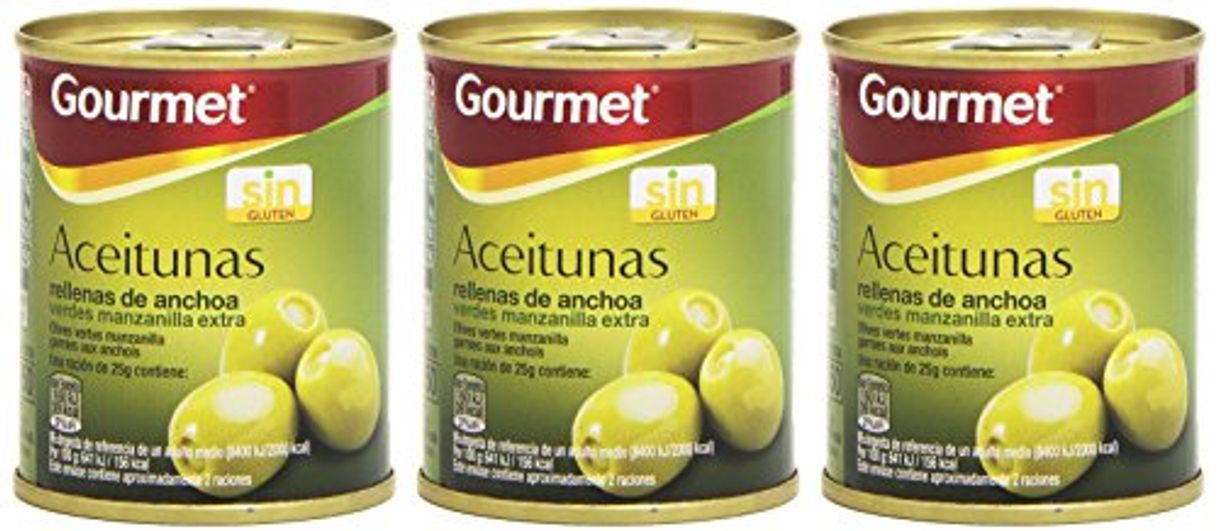 Lugares Gourmet Aceitunas Rellenas de Anchoa Verdes Manzanilla, Pack de 3 x 50