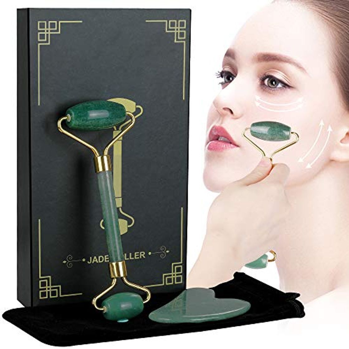 Social Lictin Rodillo de Jade Facial Masaje- 2 pcs Gua Sha Facial
