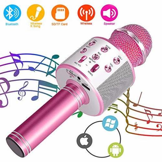 Suntop Micrófono Karaoke Bluetooth, Micrófono Inalámbrico Bluetooth, Bluetooth Altavoz, Micrófono Karaoke Portátil