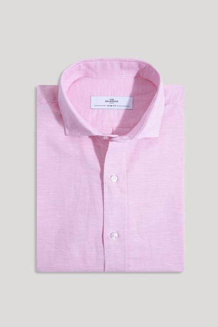 Fashion Camisa 👔 The Cotton Linen Pata de Gallo Rosa slim fit