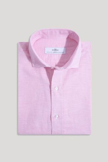 Camisa 👔 The Cotton Linen Pata de Gallo Rosa slim fit