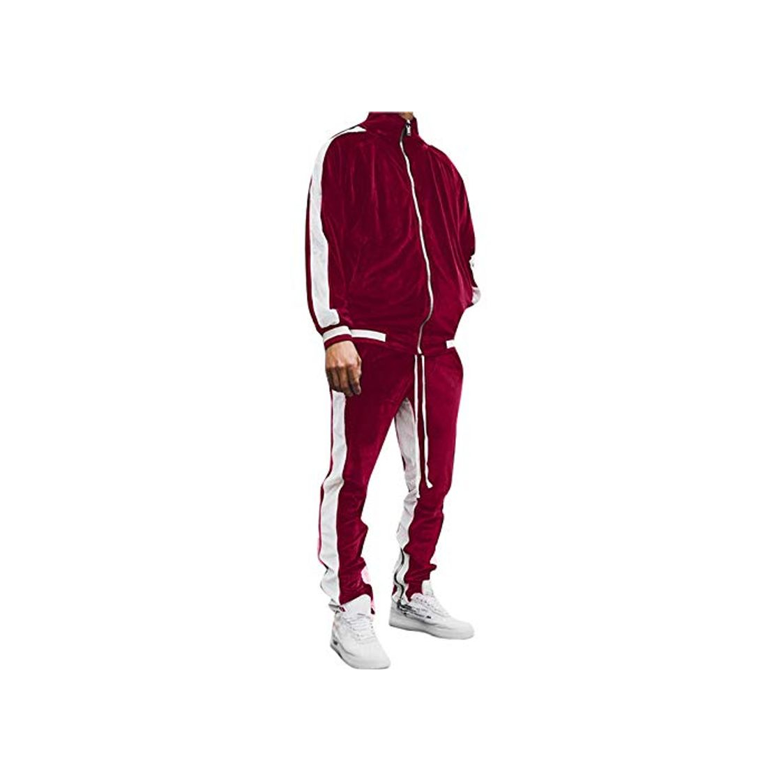 Fashion Chandal Completo Hombre Chándal Traje Deportivo de Estilo Casual Raya Conjunto Ropa con Solapa de Terciopelo de Color en Contraste para Hombre Sudadera y Pantalones Largos Deportivos de Invierno