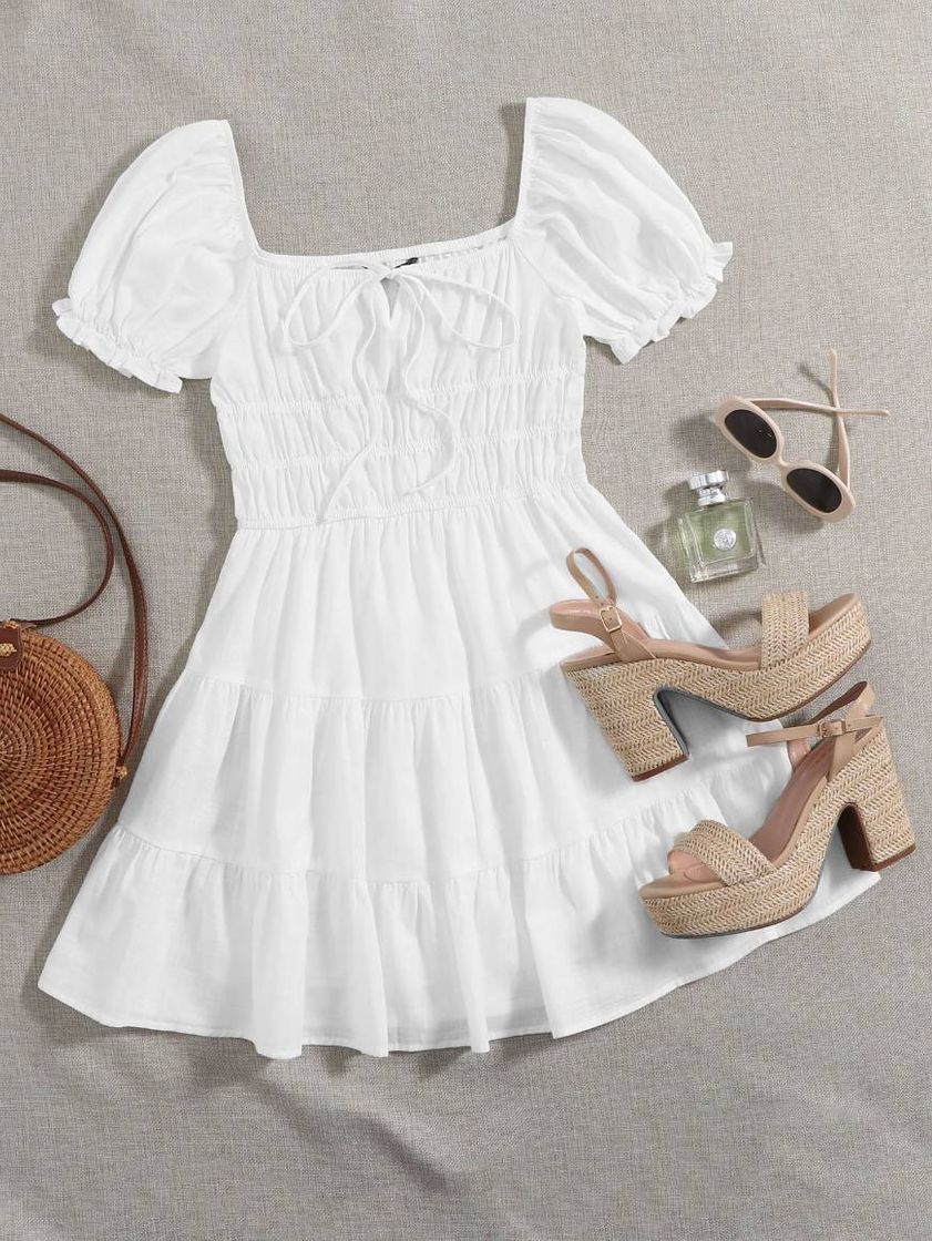 Moda Vestido a capas blanco