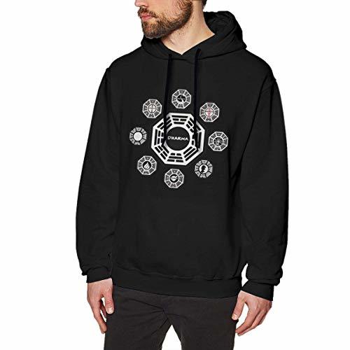 Moda Men's Hoodie Sweatshirt Dharma Initiative Logo Lost TV Series Cotton Hoodie Black