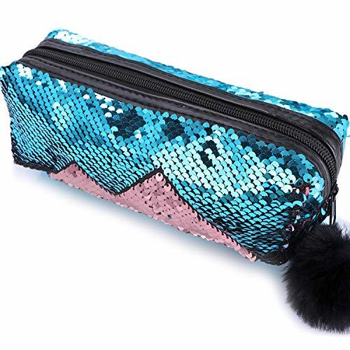 Producto Phogary Resplandecer Bolso de Cosméticos Sirena Espiral Lentejuelas reversibles Estuche de lápices