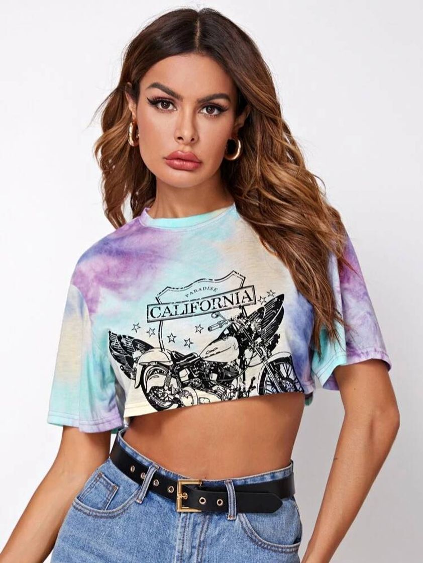 Moda SHEIN Multicolorido Tie Dye Ocasional Camiseta