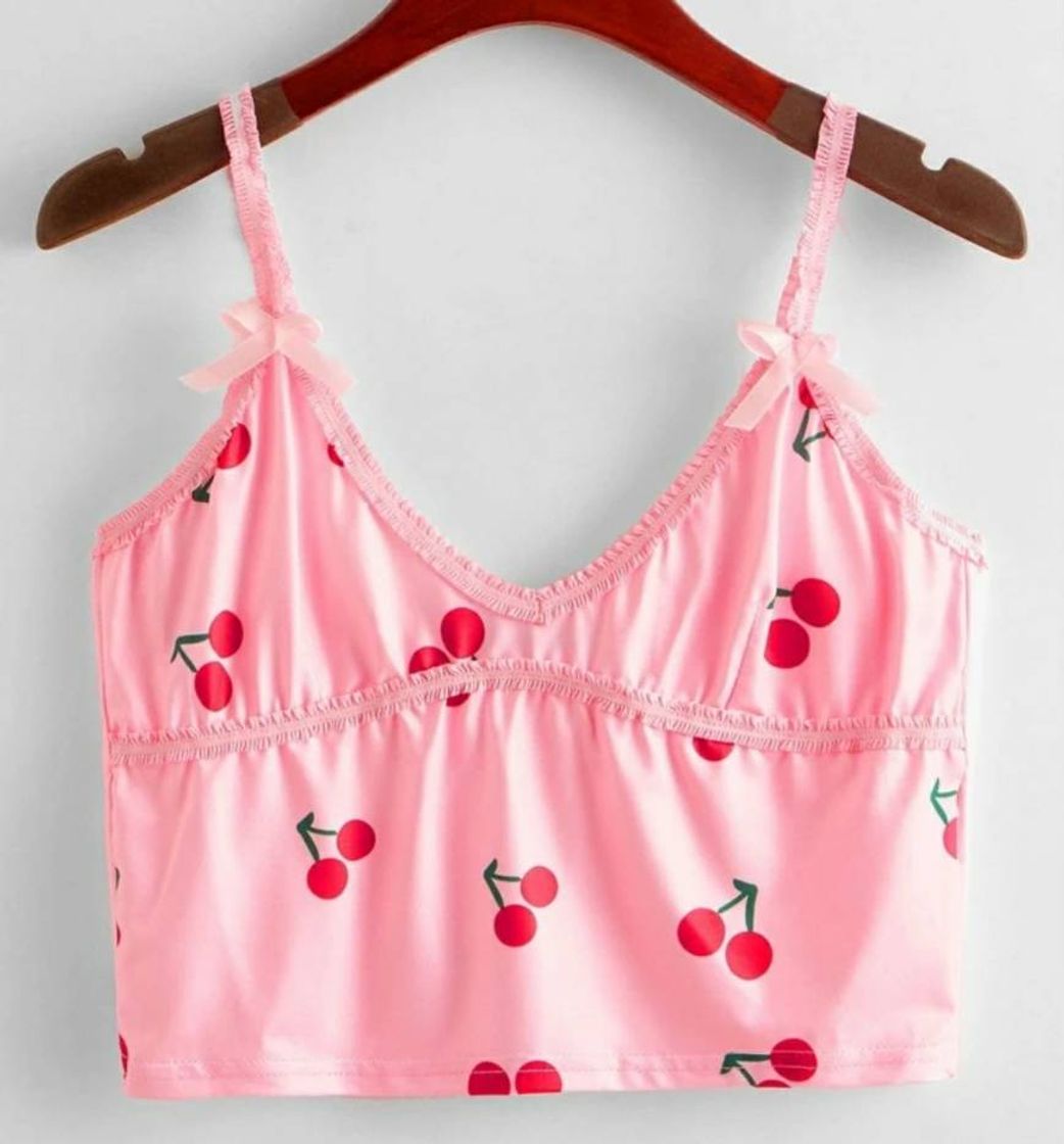 Fashion Frill Trim Bow Detalhe Cherry Cami Crop Top