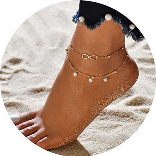 Simly - Tobillera de playa con perlas de imitación ajustable