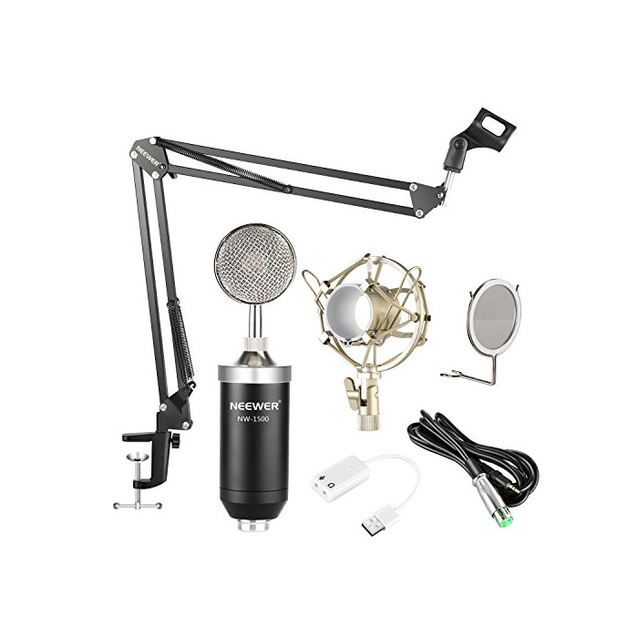 Electrónica Neewer NW-1500 Professional Estudio Micrófono de Condensador Kit con Tarjeta de Sonido