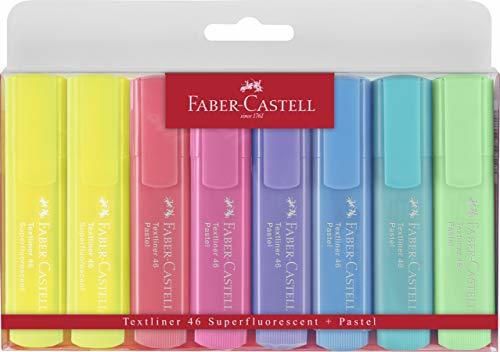 Faber-Castell 154681 - Estuche con 8 marcadores fluorescentes tonos pastel y 2