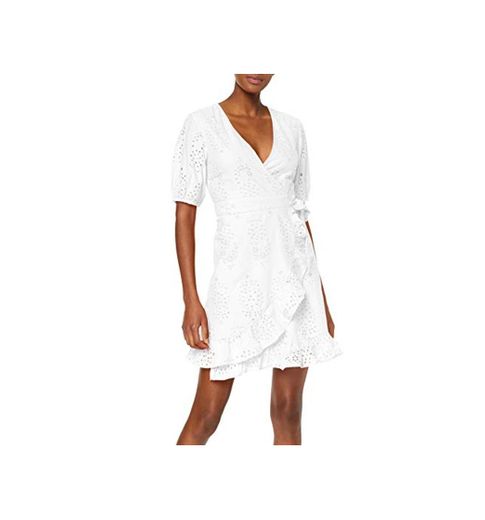 Marca Amazon - find. Vestido Corto Cruzado de Algodón Mujer, Blanco
