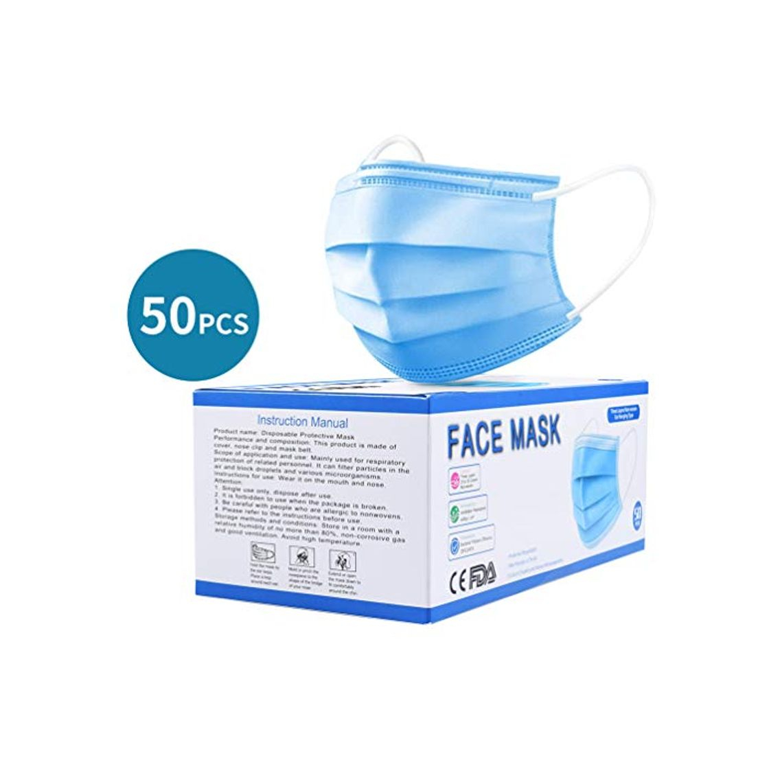 Producto 50Pcs Tamaño de Cara Libre desechable Azul 3-PLY