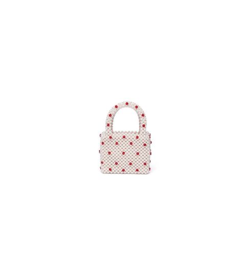 Cream and Red Faux Pearl Dolly Bag