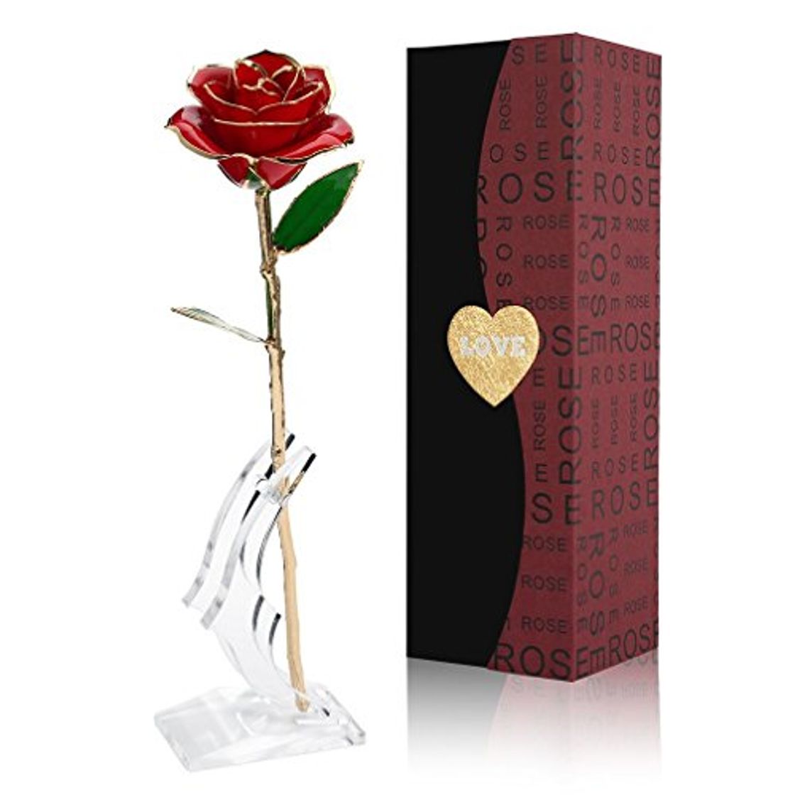 Products Cozime Rosa de Oro 24K con Base Soporte, Fresco Rosas Vivas con