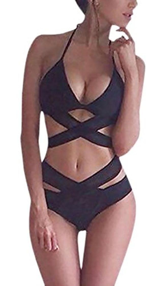 Fashion Bikini Mujer Verano Elegante Clásico Moda Alto Tankini Único Negro Cintura 2