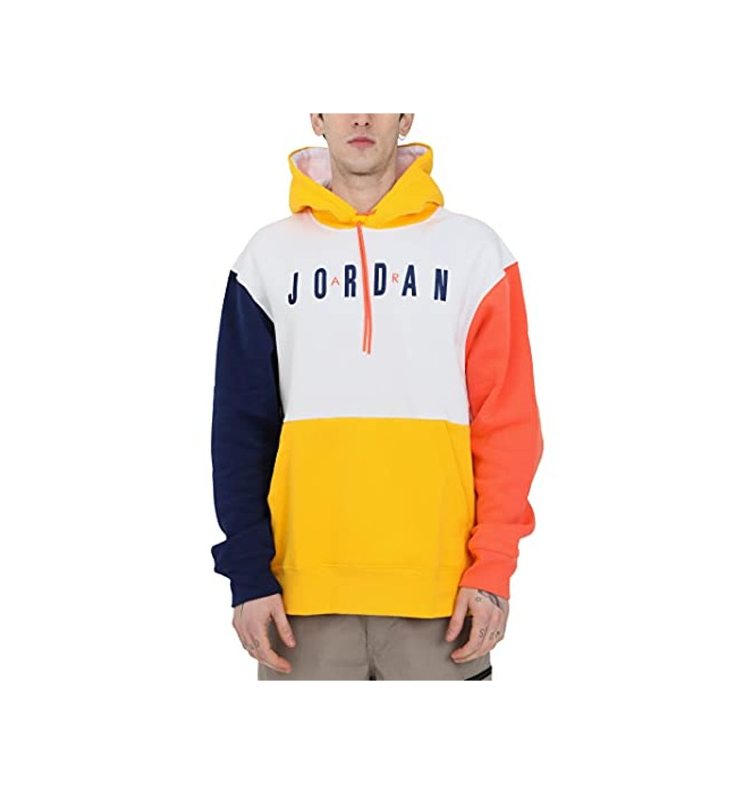 Moda Sudadera Air Jordan Hombre con Capucha Blanca Azul y Amarilla CW8434