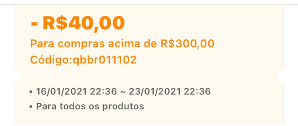 Moda CUPOM DE 40R$ de desconto!