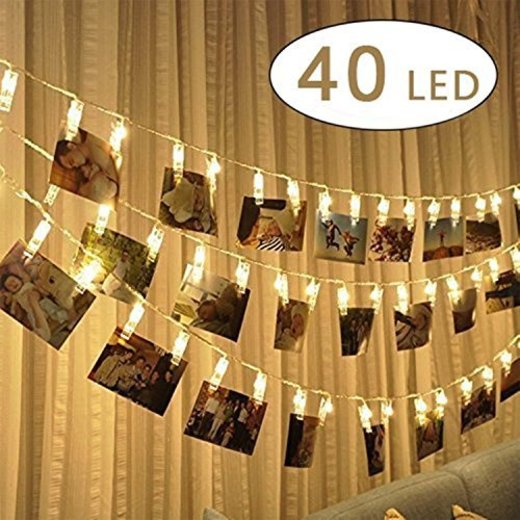 Foto Clip cadena de luces LED,5m 40 foto clips luces, Alimentado por