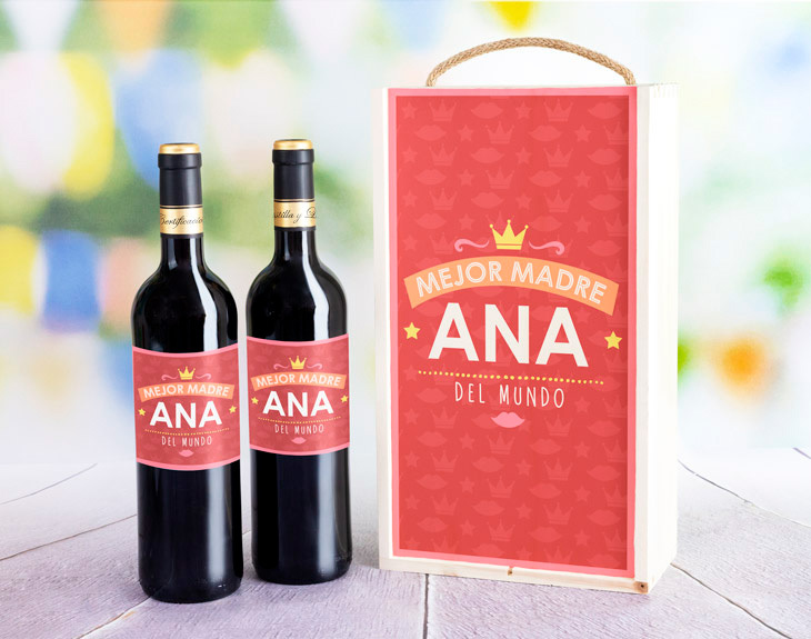 Producto Caja de vino "La corona de mamá" con dos botellas