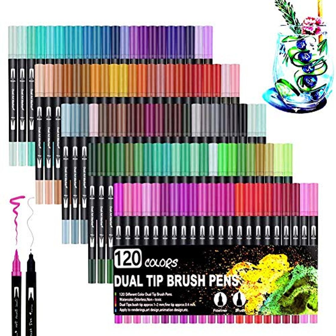 Product FISISZ Watercolor Pen Brush Markers Dual Tip Fineliner Drawing for bullet Journal