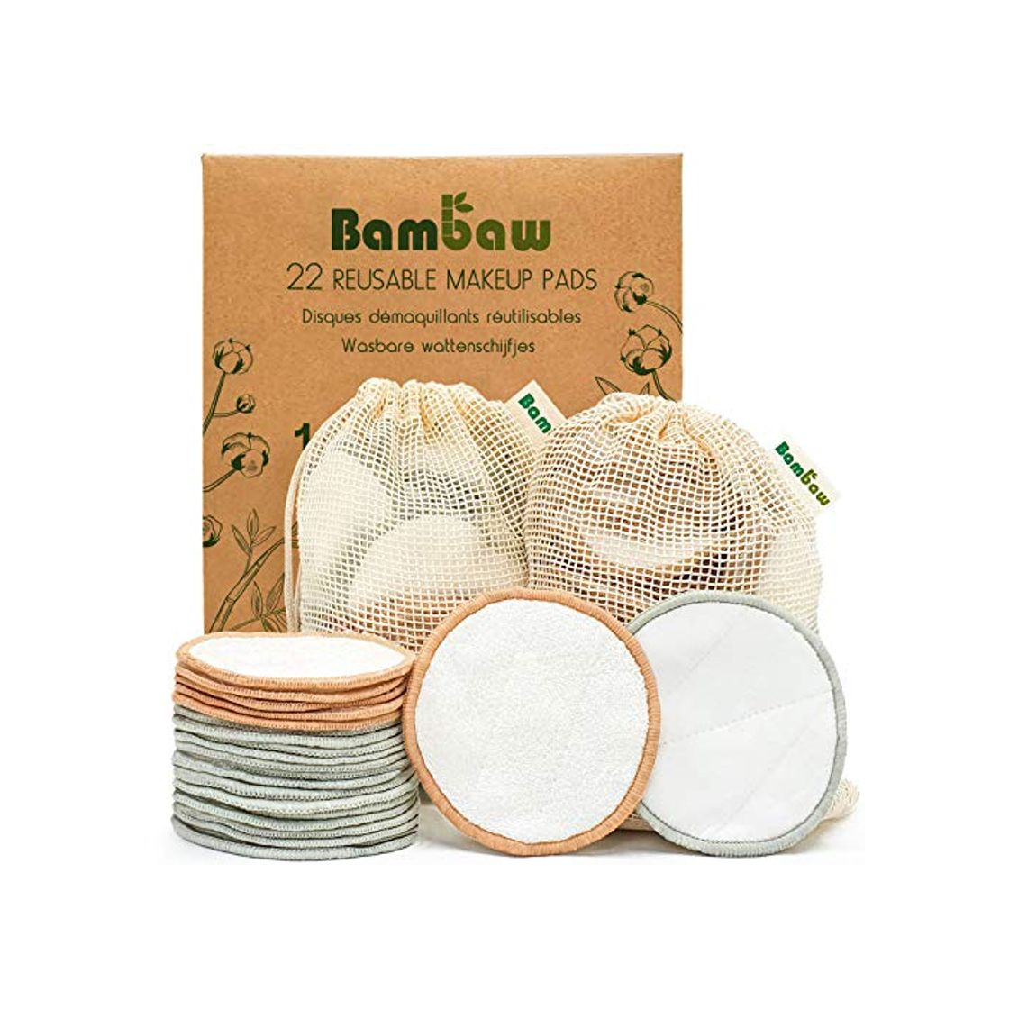 Product Bambaw Discos Desmaquillantes Reutilizables con dos bolsitas de algodón para lavarlos – Pack 22 Discos