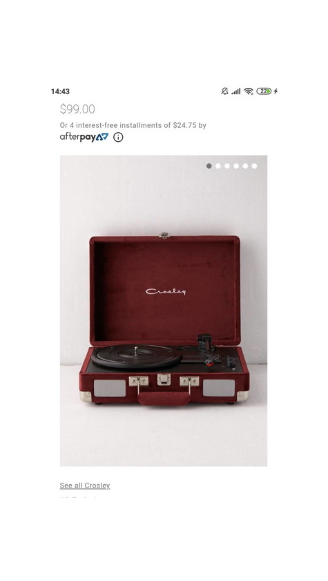 Product Tocadisco Crosley burdeos de terciopelo con Bluetooth 