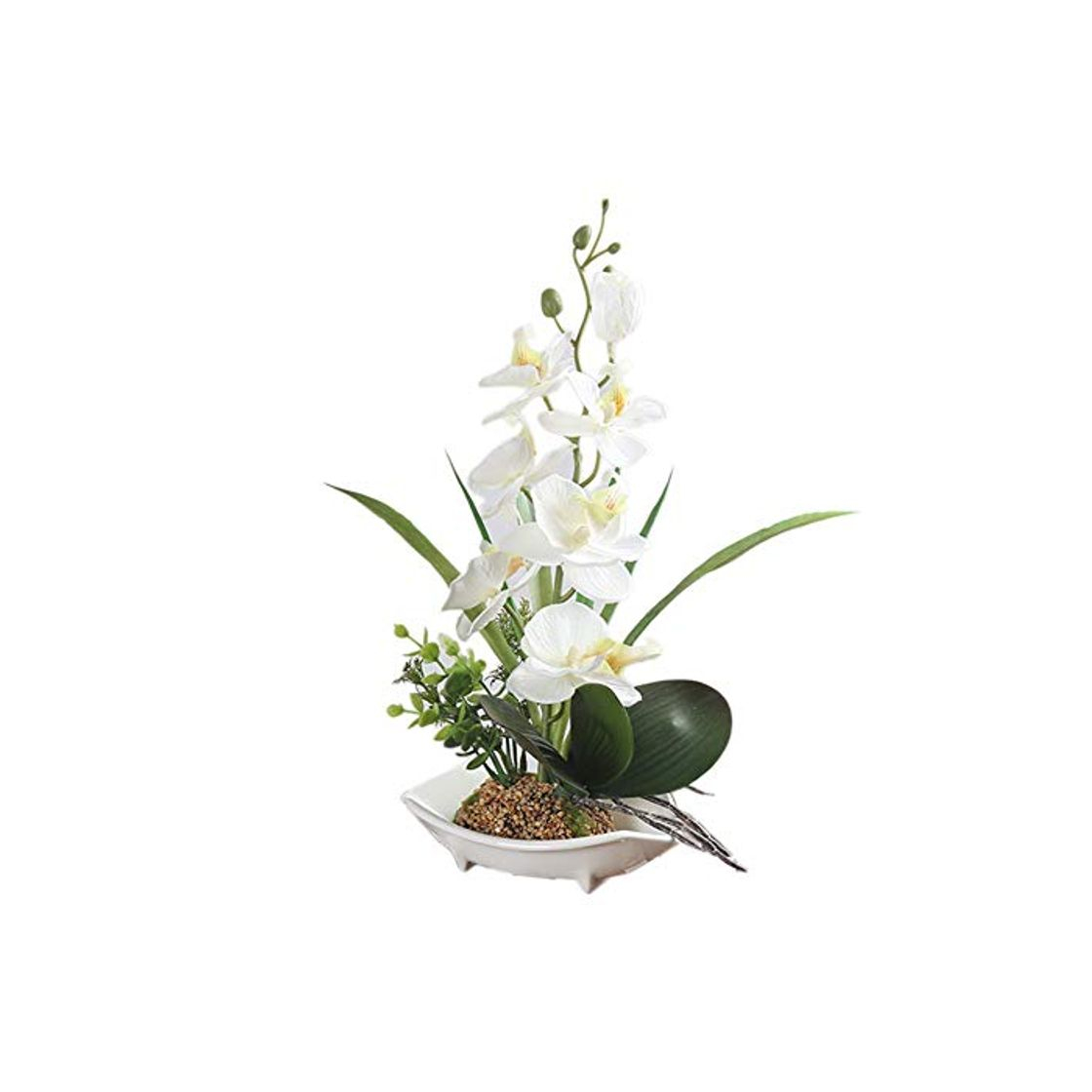 Products True Holiday Flores Artificiales de orquídea con jarrón de Porcelana Blanca