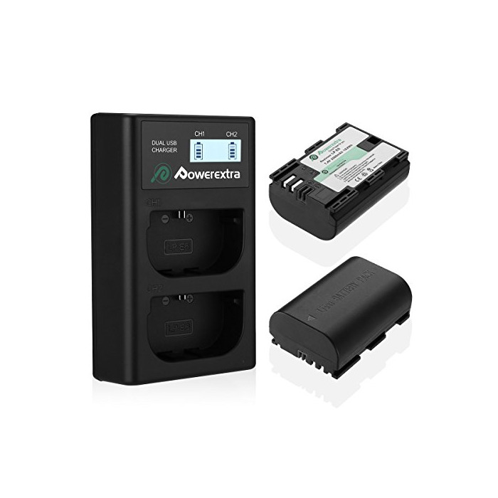 Electrónica Powerextra Batería Canon LP-E6 y LP-E6N con Cargador Pantalla LCD USB para