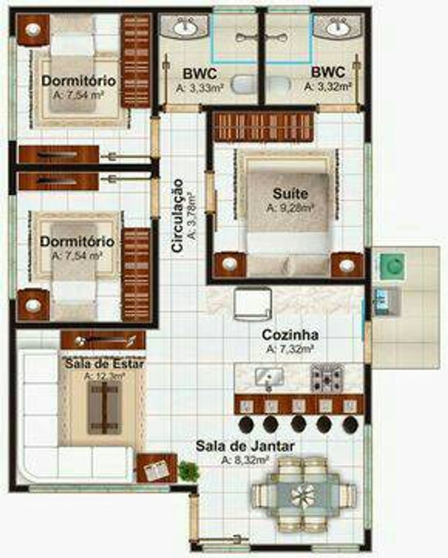 Moda Planta de uma casa com 3 quartos