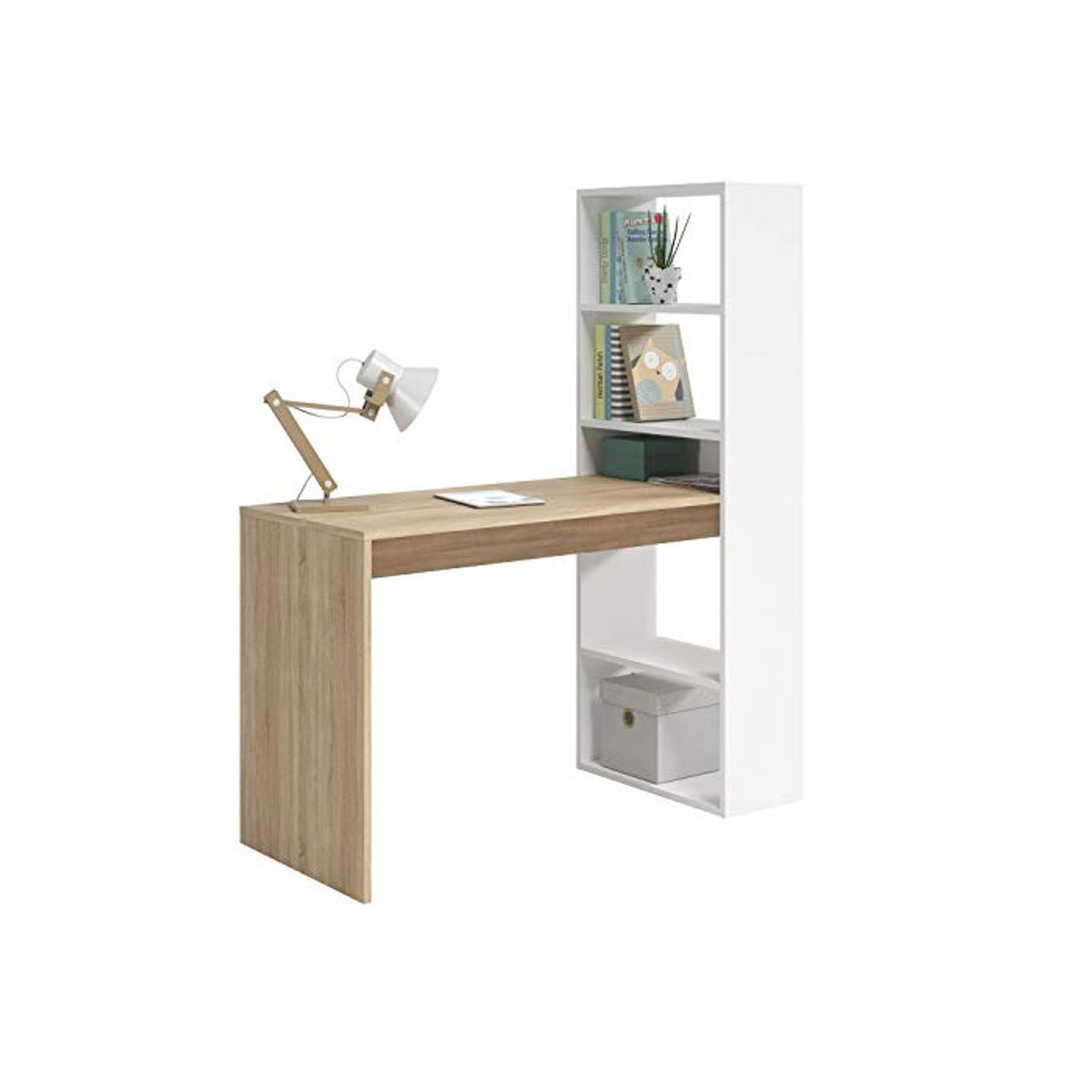 Social Habitdesign Mesa de Ordenador PC o Escritorio con Estanteria Reversible, Blanco Artik