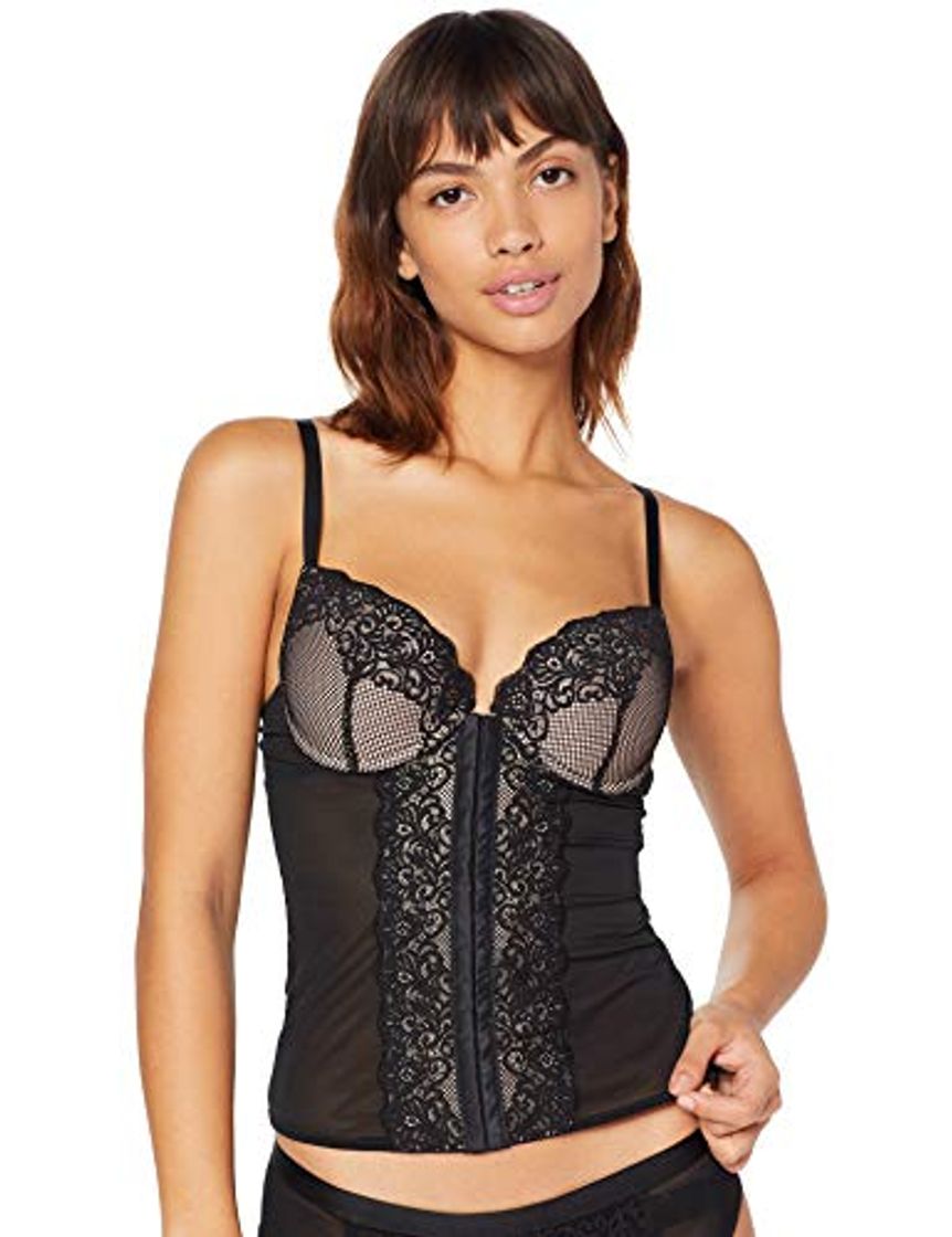 Moda Marca Amazon - Iris & Lilly Corset de Encaje Mujer, Negro