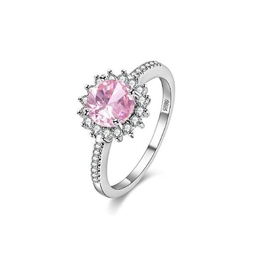 Uloveido Round Pink CZ Zircon Platinum Engagement Wedding Ring para Mujer Joyería