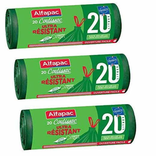 Alfapac - Coulissac, bolsas de basuraajustables biodegradables, pack de 3 rollos