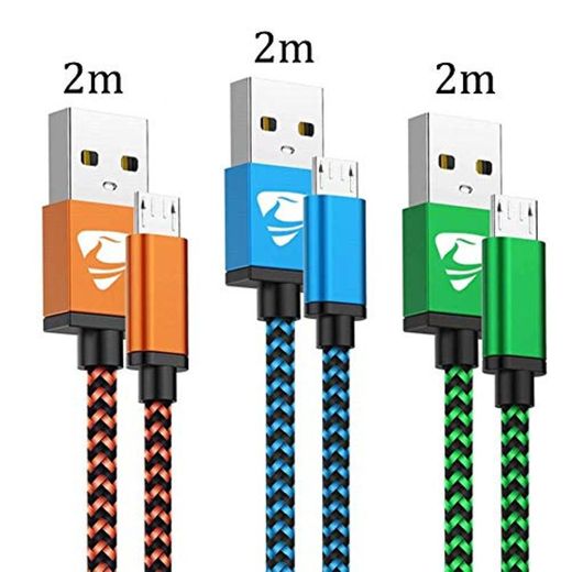 Cable Micro USB Carga Rápida Aioneus Cargador Android 3-Pack 2M Cable Android