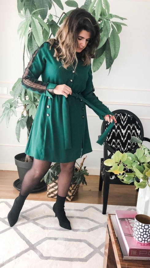 Products Vestido verde com renda preto