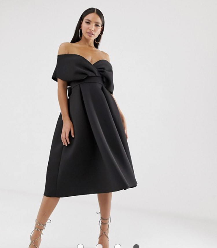 Products Off shoulder Black midi dress 