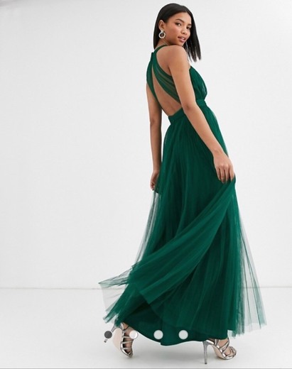 Long Green backless dress 