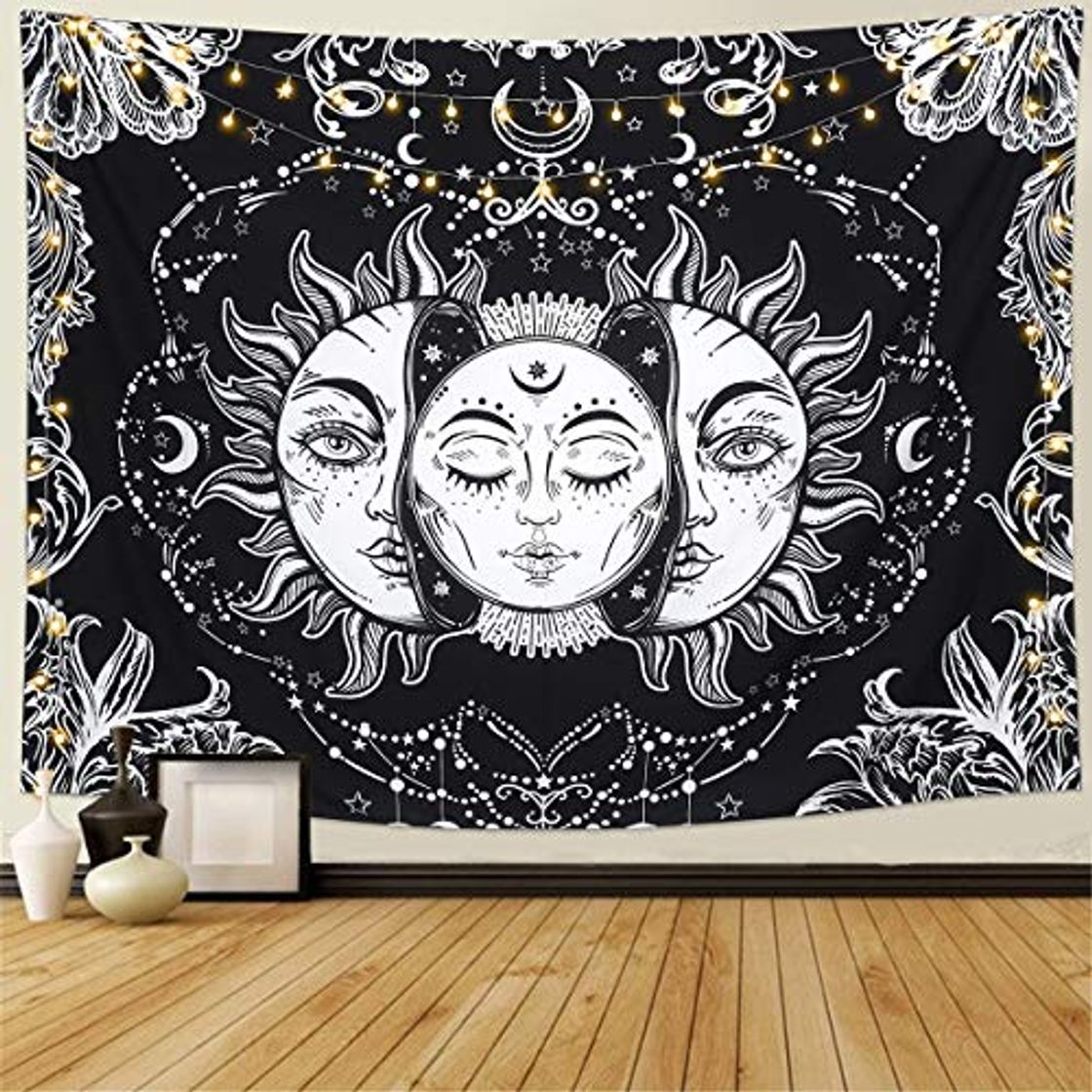 Elemento de la categoría hogar LOMOHOO Tapiz Tarot Sol y Luna Tapiz Psicodélico Colgante de Pared Celeste