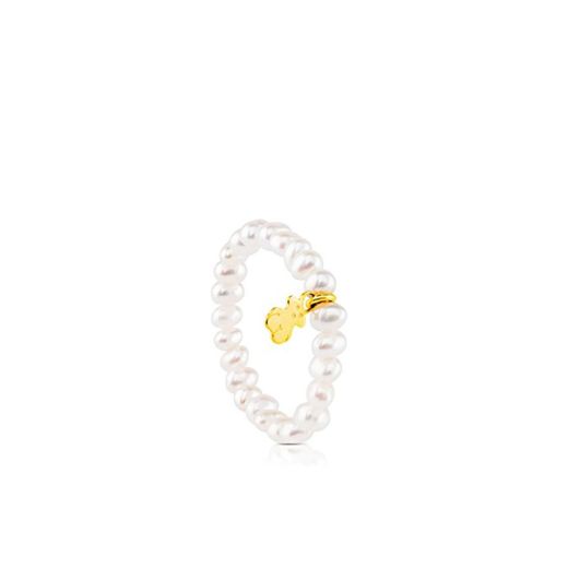 Anillo elástico TOUS Pearls con perlas y oso de oro amarillo 18