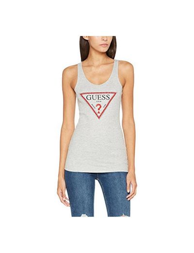 Guess Vn Triangle Tank Top, Camiseta sin Mangas para Mujer, Gris