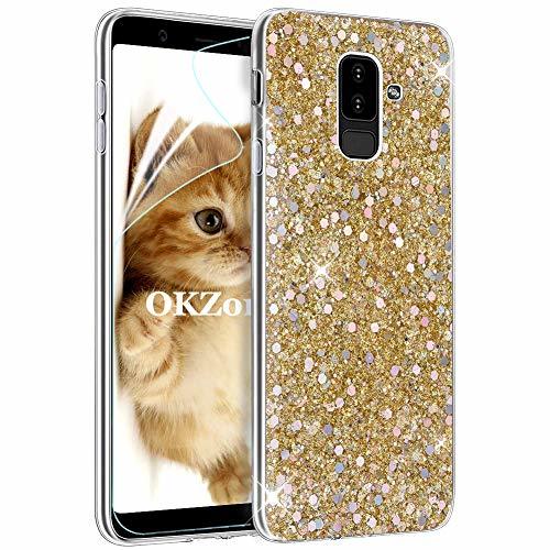 Social OKZone Funda Samsung Galaxy A6 Plus 2018 Carcasa Purpurina, Cárcasa Brilla Glitter