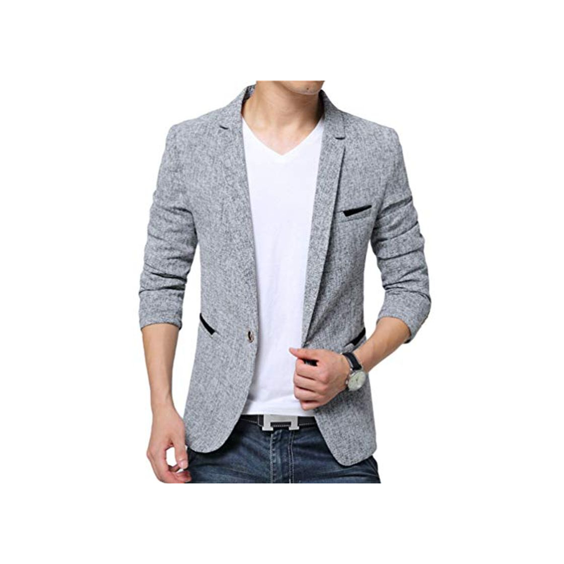 Moda Chaqueta De Traje para Hombre Stretch Regular Fit De Un Solo Pecho Trajes Formales Abrigos Blazers De Negocios Gris M