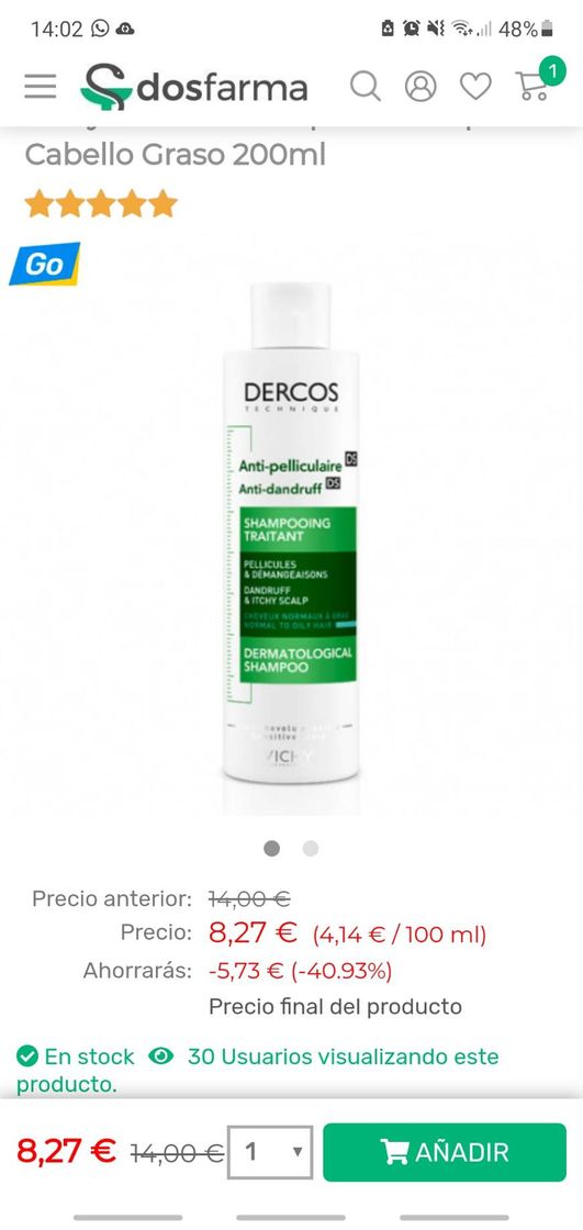 Moda Vichy Dercos Champu Anticaspa Cabello Graso - DosFarma