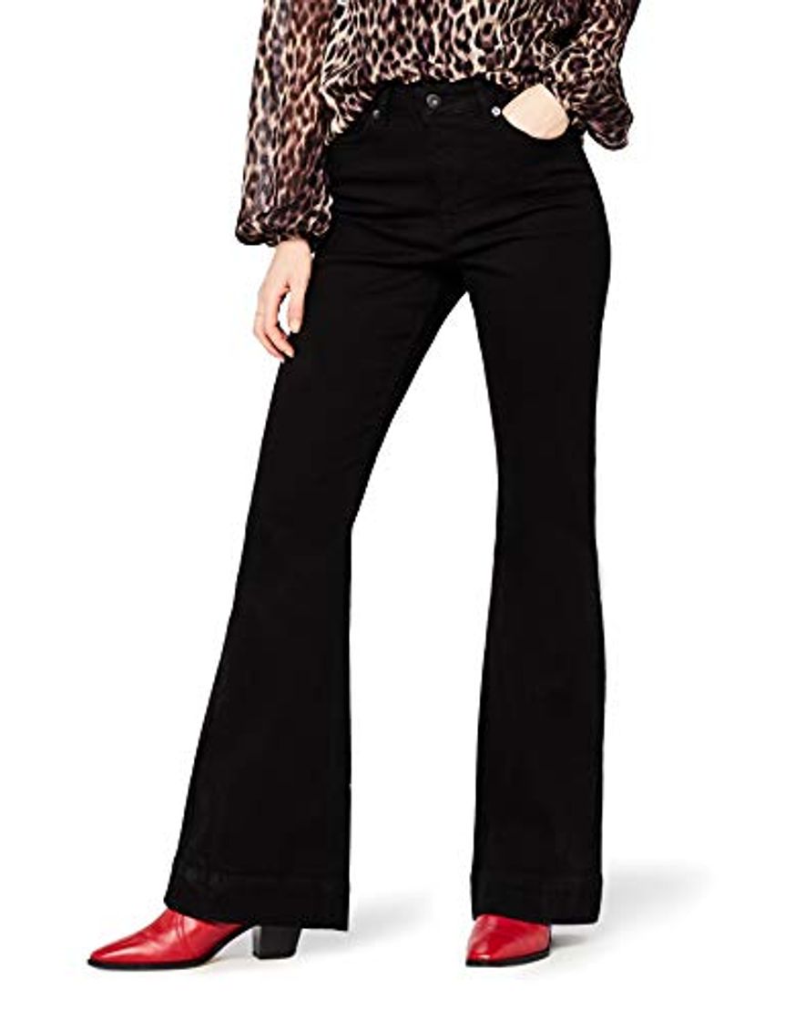 Producto Marca Amazon - find. Vaqueros Campana de Tiro Alto Mujer, Schwarz