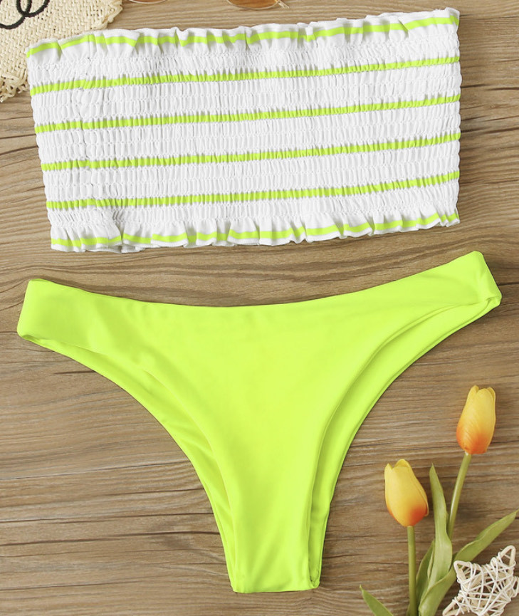 Producto Bikini bandeau fruncido color neon SHEIN