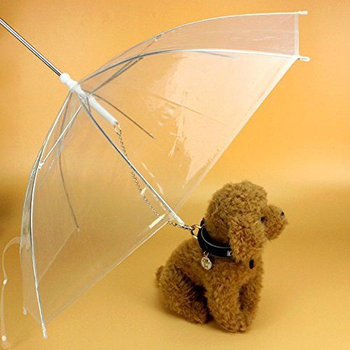 EMVANV Paraguas de perro con correa fácil de ver transparente plegable para