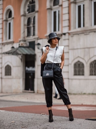 Faux leather baggy trousers