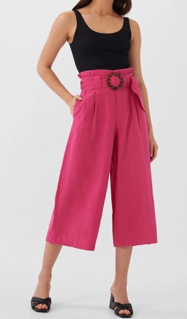 Fashion Calças culottes com cinto 